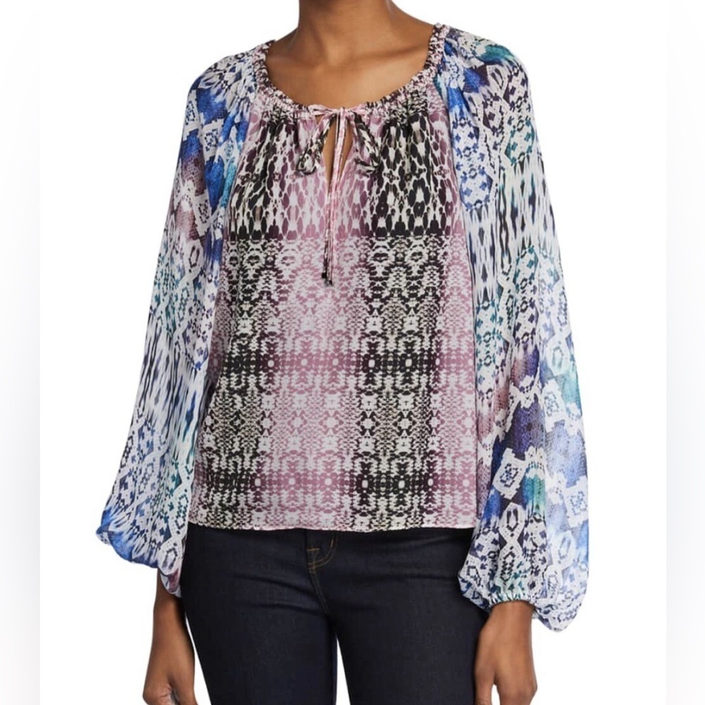 Ramy Brook Kayden Pink Snake printed flowy blouse 100% silk XS